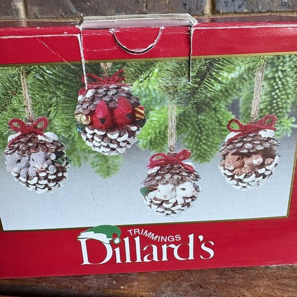 Dillard’s Trimmings Set Of 4 Animals In Pinecone Ornaments Wood Christmas - Picture 2 of 10